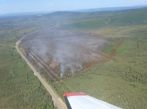 the Seaton Roadhouse Fire burns along the Alaska Highway on Thursday, May 21, 2015. Alaska Div. of Forestry photo