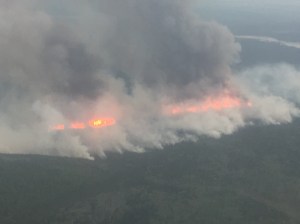 Flames from the 2,500-acre Healy Lake Fire can be seen in this photo taken Tuesday night. Alaska Division of Forestry photo.