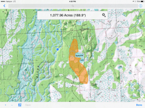 A map showing the area where the Sockeye Fire north of Willow is burning as of approximately 4:30 p.m.   