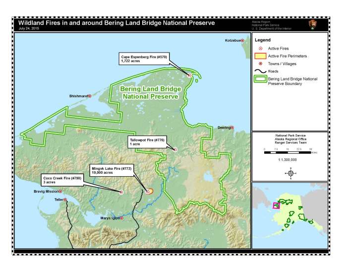 July 24 map of wildland fires in and around Bering Land Bridge National Preserve