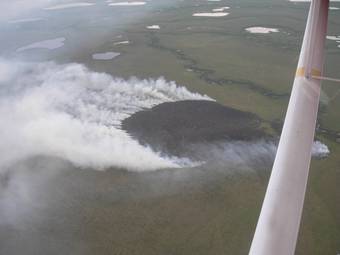 Aerial view of the Eli River Fire on July 17, 2015 at approximately 7:30 am
