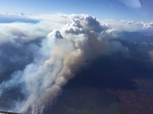 The smoke plume from the Medfra Fire as seen on Monday, May 30, 2016. Photo by Robert McCormick/Alaska Fire Service