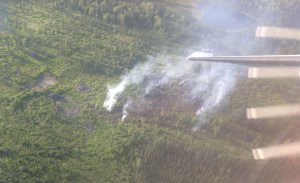 An aerial photograph of the Twin Islands Lake Fire near Point MacKenzie. The fire was reported just before 8 p.m. Tuesday. Firefighters are mopping up the fire today. Photo by Jason Jordet/Alaska Division of Forestry 