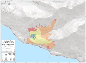 Fire progression map of the McHugh Fire.
