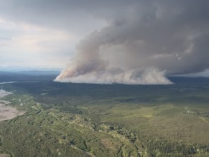 A photo of the 2,000-acre Yokneda Lake Fire taken on Friday evening. Greg Arkle/Alaska Division of Forestry