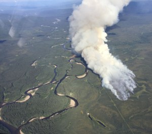 An aerial photo taken Thursday of the Mid Salcha River Fire near the Salcha River south of Fairbanks. The fire is now estimated at 700 acres. Photo by John Lyons/Alaska Fire Service