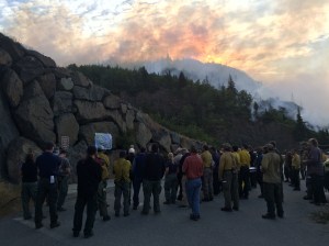 Alaska Incident Management Team morning briefing at McHugh Creek Fire, July 20, 2016. Photo: Celeste Prescott