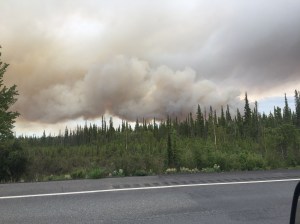 A photo of the Tok River Fire taken from the Tok Cutoff Highway. The fire was about 1 1/2 miles south of the Tok Cutoff as of 6:30 p.m. Photo by Clinton Northway