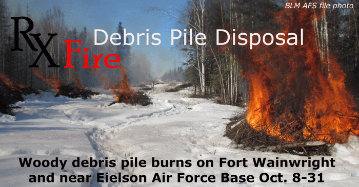File photo of burn piles on Fort Wainwright near Badger Gate in 2013