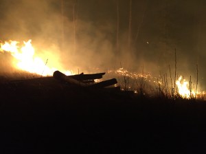 An early-morning photo of the Moose Creek Fire near Sutton. Firefighters from the Alaska Division of Forestry and local fire departments are working to contain the blaze, which was reported at 2:10 a.m. Alaska Division of Forestry photo