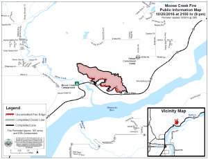The latest perimeter map of the 303-acre Moose Creek Fire north of Palmer, as of 8 p.m. Thursday, Oct. 20. Leah Jones/Matanuska-Susitna Borough