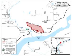 A perimeter map of the 328-acre Moose Creek Fire north of Palmer as of 7 p.m. Monday. Leah Jones/Matanuska-Susitina Borough