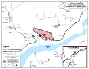 The latest perimeter map of the 303-acre Moose Creek Fire north of Palmer as of 9 a.m. Thursday. Containment is now estimated at 70 percent. Leah Jones/Matanuska-Susitna Borough