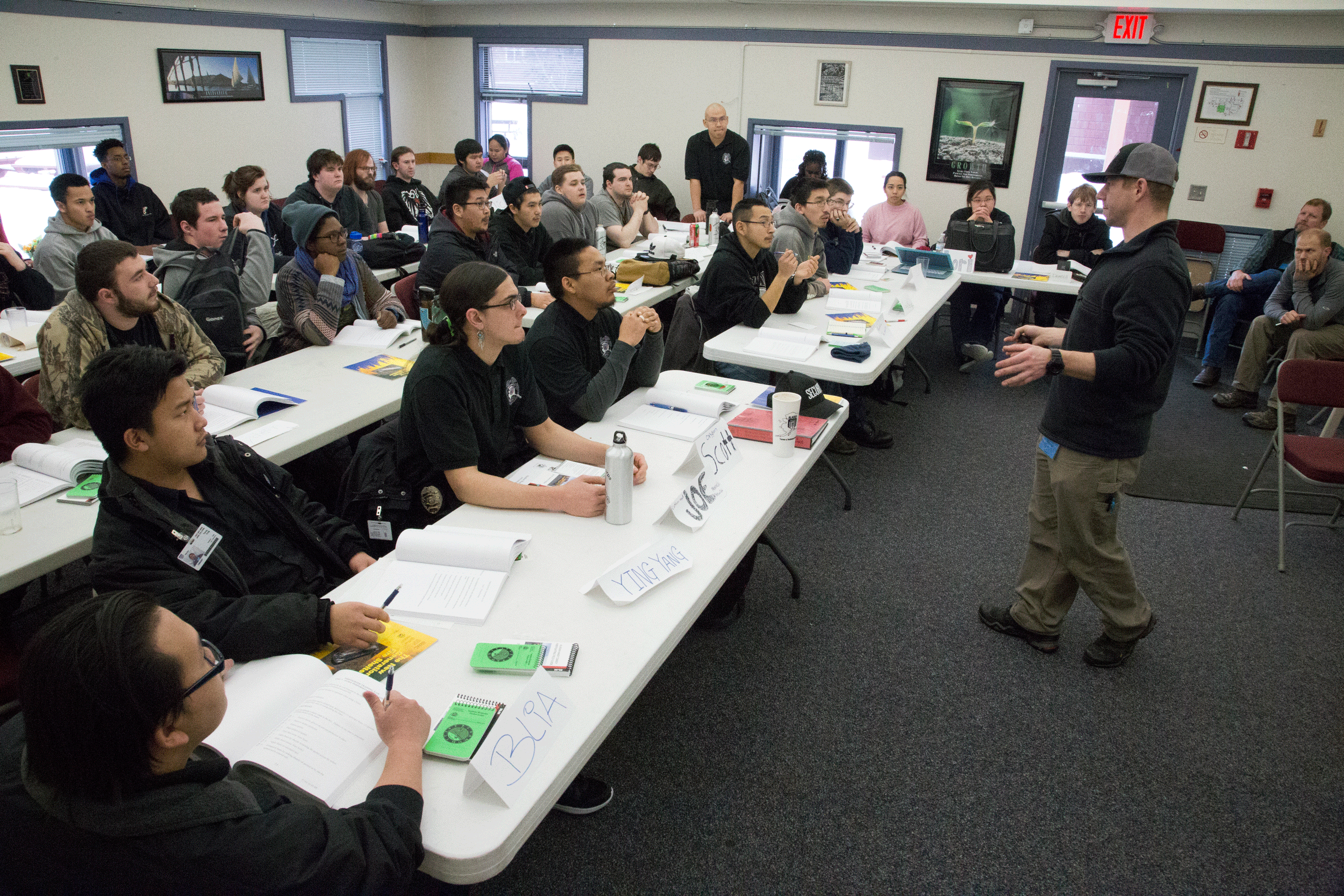 Alaska Division of Forestry Technician John Glove teaches Alaska Job Corps students during a basic wildland firefighting class on Feb. 8, 2017