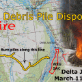 Debris pile disposal prescribed burn on military lands near Delta Junction on March 11-31, 2017 with map of area and file photo of burn pile.
