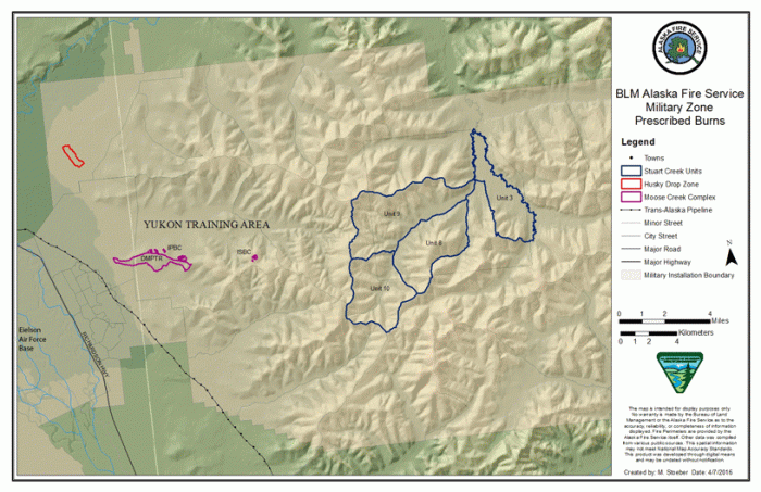 Map of Military Zone prescirbed burn in the Yukon Training Area.