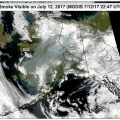 This satellite image shows the extent of smoke covering the state from fires burning in Alaska and Canada.