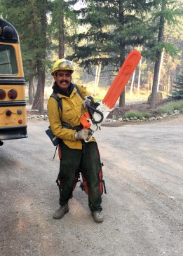 Melvin Demoski, a member of the Type 2 EFF Fairbanks #1 crew is ready to get to work on the Caribou Fire in Montana. Photo by Kenneth Brasket//Emergency Firefighter, Fairbanks #1