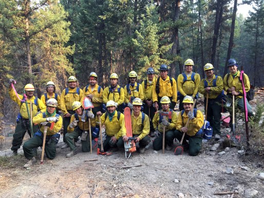 Type 2 Emergency Firefighter crew Upper Tanana #2 with a majority of members from Tetlin is one of four EFF crews returning to Alaska on Sunday after spending two weeks on the Caribou Fire in Montana near the Canadian border. Photo by Neal Charlie//Alaska Division of Forestry