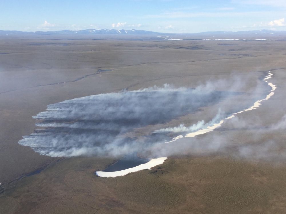 The 150-acre Wasp Creek Fire is burning south of Buckland in northwest Alaska. Photo by Ryan McPherson, BLM AFS