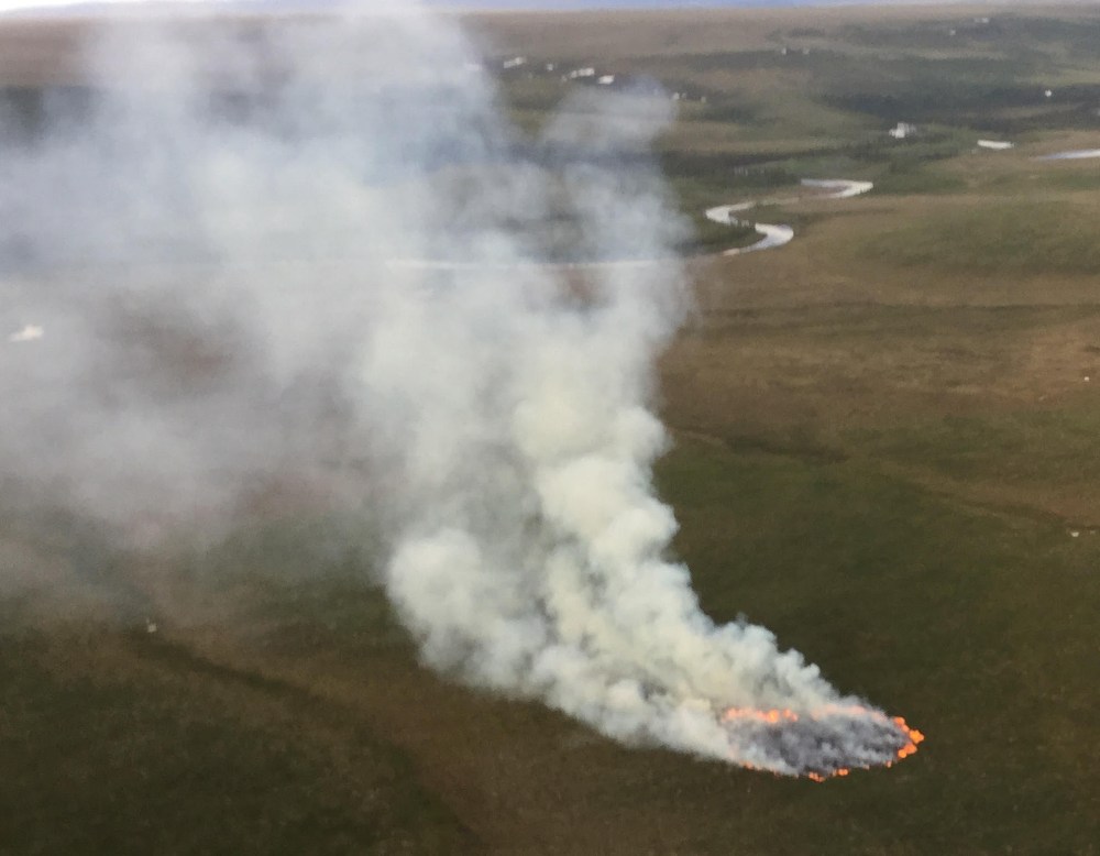 The one-acre Buckland River Fire is burning southeast of Buckland. Photo by Ryan McPherson, BLM AFS