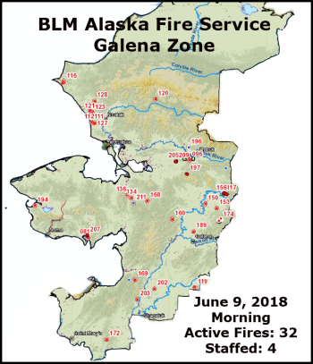 Map of fires in the Galena Zone for June 9, 2018.