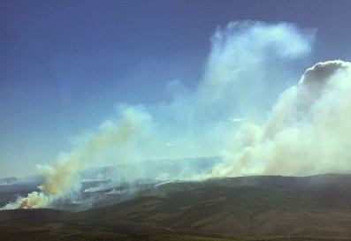 The Deniktaw Ridge Fire (#117) is burning in between Hughes and Huslia. Photo by Lakota Burwell, BLM AFS