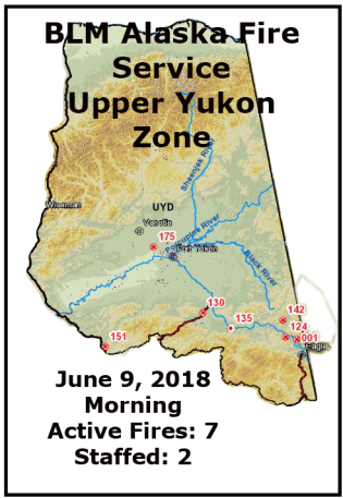 Map of fires in the BLM AFS Upper Yukon Zone for June 9, 2018.