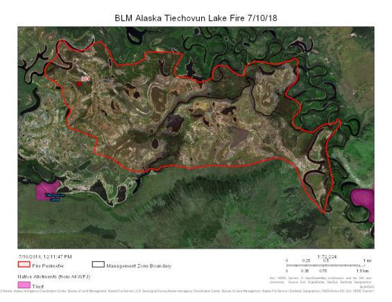 Map of Tiechovun Lake Fire on June 10, 2018.