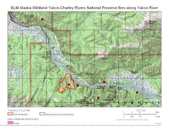 This map includes several fires burning along the Yukon River in the Yukon-Charley Rivers National Preserve.