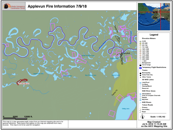 Map of Applevunk Fire in relation to Chalkyitsik.
