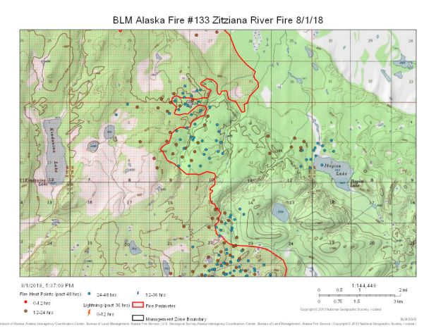 Firefighters completed a successful burn operation on the northwest corner of Iksgiza Lake yesterday to protect structures from the Zitziana River Fire (#133).