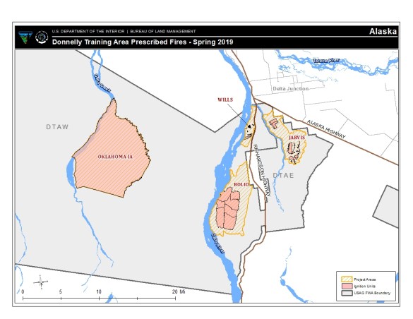 Map of areas for plan prescribed fire operations in the Donnelly Training Area. 