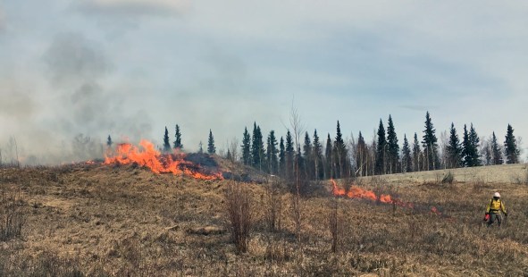 A firefighter uses a drip torch to light a prescribed burn within the Digital Multipurpose Training Range (DMPTR) in 2017 file photo.