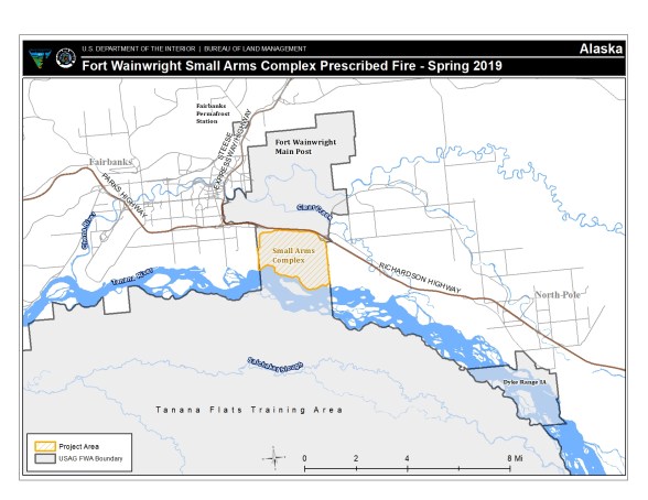 Map of Fort Wainwright Small Arms Complex where BLM Alaska Fire Service and U.S. Army Alaska will implement a prescribed burn plan starting as early as April 18, 2018, 