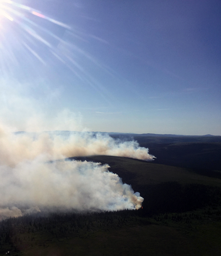 Photo of the 12,000-acre North River Fire burning 35 miles northeast of Koyuk on June 14, 2019.