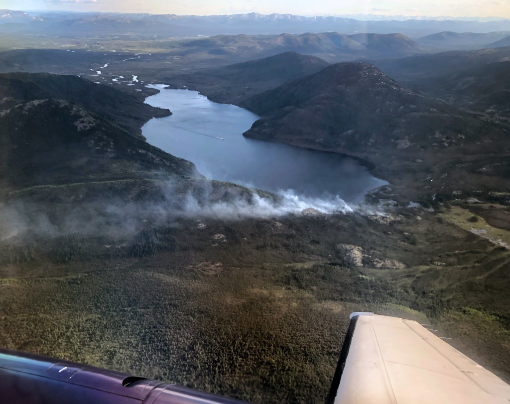 Photo of the the Lake Minakokosa Fire (#221), burning 50 miles east of Kobuk in this photo dated June 10, 2019.