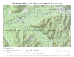Map of Nugget Creek Fire south of 30 mile Chena Hot Springs Road on June 21, 2019.