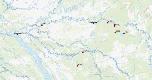 Map of fires burning around Fort Yukon and Chalkyitsik on June 23, 2019.
