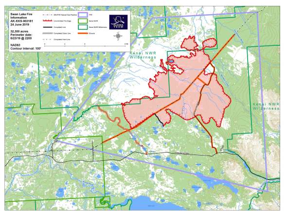 June 24th Swan Lake Fire Information Map.
