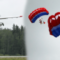 Graphic showing Fire Boss aircraft dropping water and Alaska smokejumpers during a training jump.