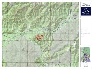 A map showing the location and perimeter of the 658-acre Nugget Creek Fire.