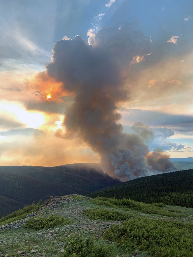 A photo of smoke from the Shovel Creek Fire taken Friday night, June 21, 2019. Photo by Isaac Solomon/Alaska Division of Forestry