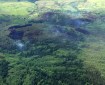 A small plume of smoke rises from coniferous and hardwood trees in the Yukon-Charley Rivers National Preserve.
