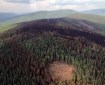 The burn scar of the Caribou Creek Fire as seen on Saturday, July 13, 2019 in this photo taken by incident commander Thomas Krock as he flew off the fire. The bare circle in the bottom of the photo is a helicopter landing zone that was cut out by firefighters. Photo by Thomas Krock/Alaska Division of Forestry