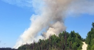 Smoke billows up from the Malaspina Fire in this picture taken from South Malaspina Loop on Sunday, July 7, 2019. Photo by Stephanie Bishop/Alaska Division of Forestry