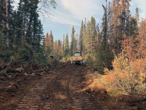 A bulldozer works to clear a control line around the 365-acre Montana Creek Fire on Friday, July 5, 2019. Photo by Josh Turnbow/UAF Nanooks Wildland Fire Crew