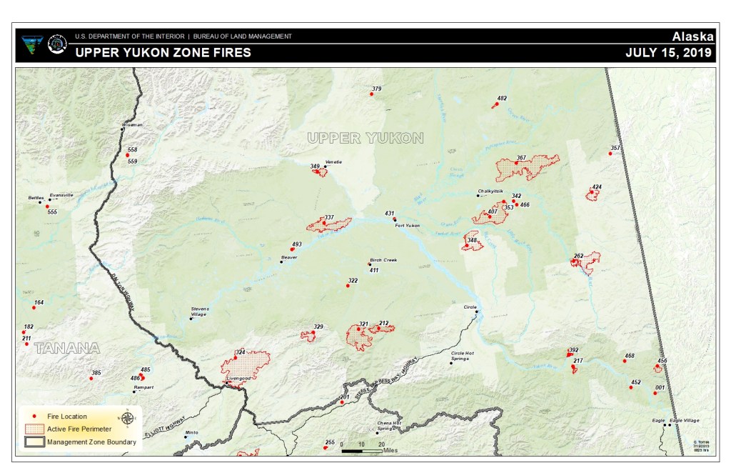 7/15/19  fire map of the Upper Yukon Zone