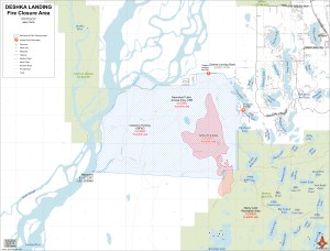 A map showing the location and boundaries of the public access and hunting closure for the Willow Swamp area in Game Management Unit 14A due to the Deshka Landing Fire. For a downloadable PDF version of the map go to 