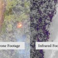 Side by Side Drone Footage with Infrared: Fire Crews Extinguish Hot Spot